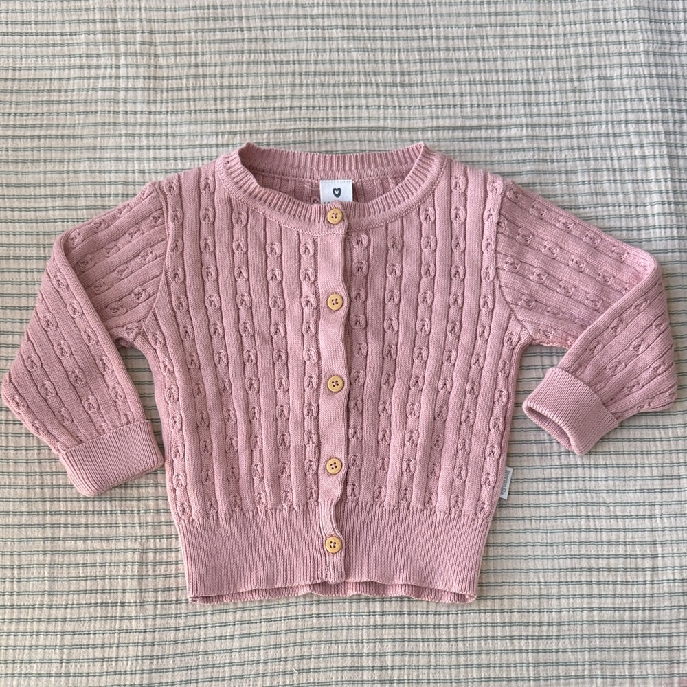 Korango Pointelle Rose Pink Baby Cardigan NWY